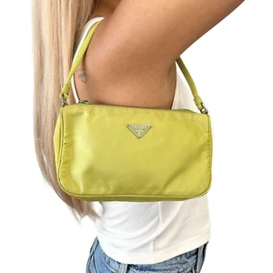 PRADA pochette vintage logo mini borsa a tracolla borsetta verde argento nylon zip - Foto 1 di 12