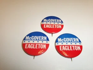 Lot of 3 George McGovern/Thomas Eagleton Original 1972 Campaign Pinback Buttons - Picture 1 of 3