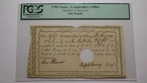 1790 One Pound Connecticut Comptroller's Office Colonial Currency Note! Pomeroy - Picture 1 of 3