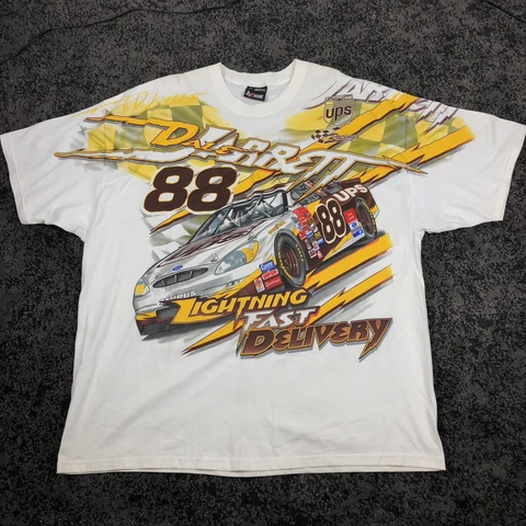 Vintage 90s Dale Jarrett Chase Authentics UPS Nascar All Over Print T Shirt 2XL Cover