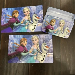 Rompecabezas Disney Frozen en una caja de hojalata de metal 60 piezas Elsa Olaf Anna - Imagen 1 de 3