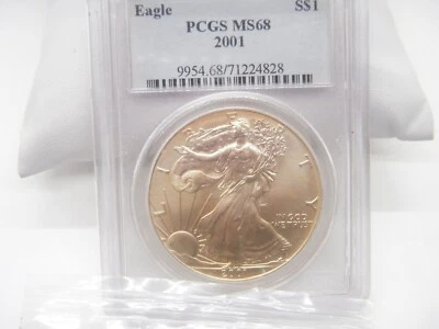 2001 American Silver Eagle PCGS MS68 Nicely Golden Toned #C2050 - Image 1 of 4