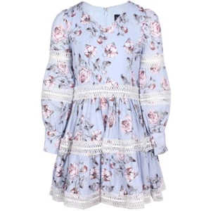Bardot Junior Kid Girls' Chic Long Puff Sleeves Floral Print Mini Dress, Sz 12 - Picture 1 of 15