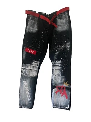 Red Ape Jeans Mens Denim Cotton 1933 Baggy Hip Hop Streetwear Belted Jeans 42x32 - Image 1 of 4