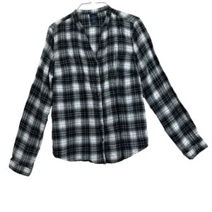 FADED GLORY Flannel Shirt Womens M (8-10) Black Plaid Long Sleeve - Picture 1 of 9