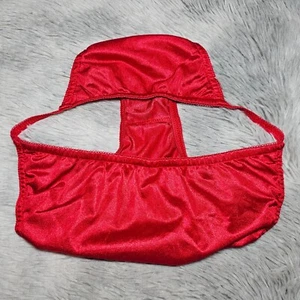 Vintage Silky Nylon Panty Sissy Red String Bikini Sheer Brief Sz. 6-7 Hip 35-39" - Picture 1 of 19