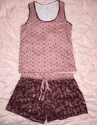 Lucky Brand 2 Piece Pajama Set Women's Pink/Burgundy Size M - Image 1 of 4