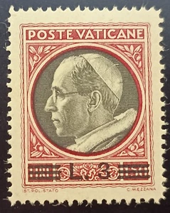 Vatican Stamp 1945 Effigy of Pius XII Overprint L.3 SN: VA 106 MHN Lot 309 - Picture 1 of 2
