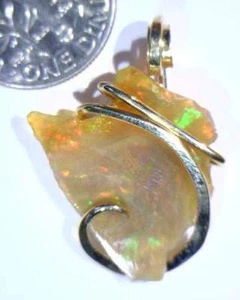 11.98ct African Crystal Opal in 14kt Gold Art Wire Wrap Pendant - Picture 1 of 4