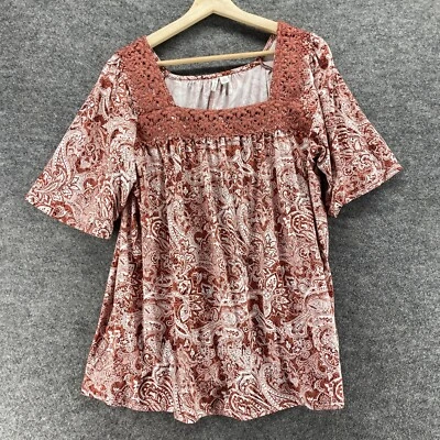 Blusa Cato Mujer L Grande Marrón Cachemira Cuello Cuadrado Manga Corta Pullover Informal Foto 1 de 4