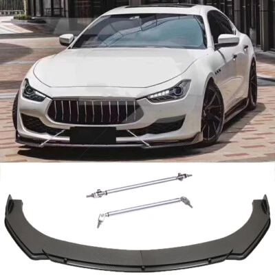 Carbon Fiber Style Front Bumper Lip Kits+ Strut Rods For Maserati Ghibli 2014-22 - Image 1 of 4