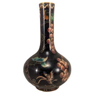 Robert Kuo China Cloison Vase Chinese Cloisonne Grapes Butterfly China - Picture 1 of 24