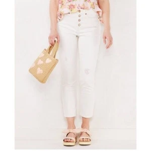 NWT LC Lauren Conrad Raw-Hem High-Waisted Skinny Ankle Jeans White SZ 14 - Picture 1 of 1