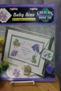 Great Big Graphs Baby Dino Birth Sampler & Accessories Cross Stitch Vintage - Picture 1 of 2