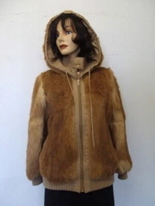 COMO NUEVO COMBINACIÓN DE PIEL DE CONEJO CON CHAQUETA DE TELA ABRIGO MUJER TALLA 2-4 PEQUEÑA - Imagen 1 de 1