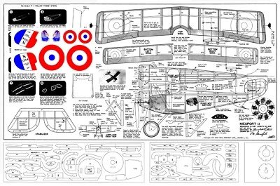 Comet Model Airplane Plans (FF): Nieuport 11 Scale 13-3/8" Wingspan RP'ed - Image 1 of 4