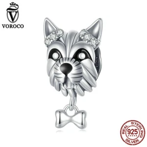 VOROCO Trendy 925 Sterling Silver Schnauzer Bead Charm Fit Bracelet Gifts Women - Picture 1 of 13