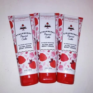 Set of 3 Bath and Body Works Body Cream Lotion Strawberry Pound Cake Ultra Shea - Picture 1 of 4