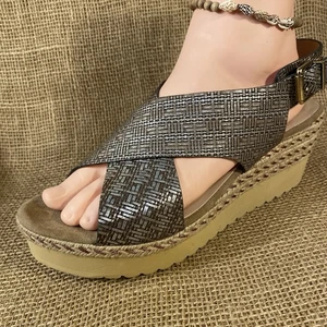 Sandalias Plataforma Alpargatas Cuero Kanna Zapatos Plateado Marrón Mujer talla 9 - Imagen 1 de 12