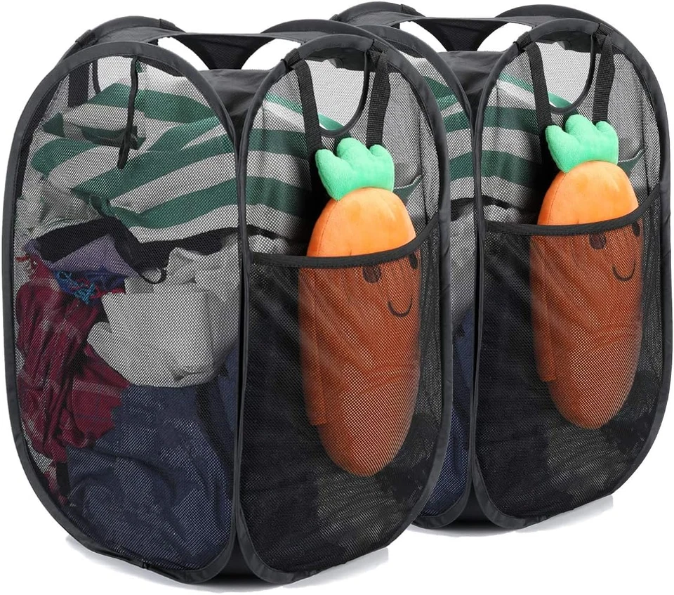 2 Pcs Strong Mesh Pop-Up Laundry Hamper, Quality Pop up Hampers for Laundry with - Image 1 of 4