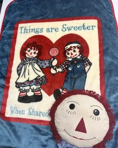 Vintage Raggedy Ann and Andy Plush Blanket 30X 41” Things Are Sweeter W/ Pillow - Picture 1 of 7