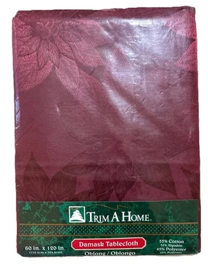 Trim A Home Damask Burgundy Oblong 60 x 120 in. Vintage New - Image 1 of 3