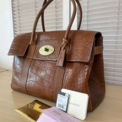 Mulberry Bayswater Tote Bag Croc Embossed Leather Oak Authentic - Image 1 of 4