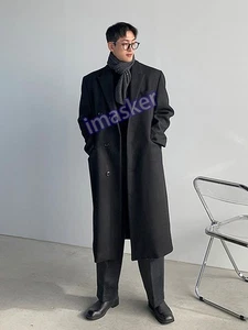 Autumn Korean-style Wool Overcoat Men Mid-length Loose Knee-length Windbreaker - Picture 1 of 30
