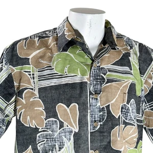 Cooke Street Hawaiian Shirt XL Floral Tropical Leaves Reverse Print Pale Black - Picture 1 of 7