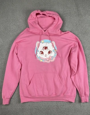 Bright Bat Design Hooded Sweatshirt Pink Third Eye Cat Size L - Image 1 of 4