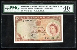 Rhodesia Nyasaland 10 Shillings Elizabeth II 23 January 1961 PMG XF 40 Pick-20b - Picture 1 of 2