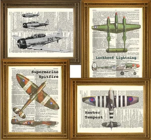 VINTAGE WW2 AIRCRAFT: Choice of Spitfire, Mustang, Lancaster etc Dictionary Art - Picture 1 of 7