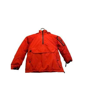 Lands End Kids Winter Jacket Quarter Zip Fur Hoodie Zip Pocket Red Size Medium - Picture 1 of 8