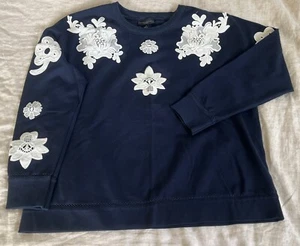 Sudadera Victoria Beckham Talla XL Azul Marino Blanco Apliques Florales Bordados ¡COMO NUEVA! - Imagen 1 de 12