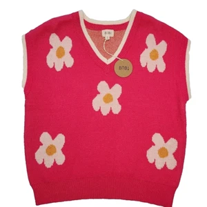 BiBi Pullover Weste Kurzarm rosa Gänseblümchen Blume Gr. Medium Acryl Shirt NEU - Bild 1 von 11