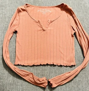 OG Aeropostale Shruken Tee, Orange, Long Sleeve, V neck Size SmallFREE SHIPPING - Picture 1 of 5