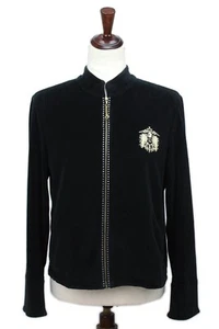 St. John Sport By Marie Gray Black Velvet Rhinestone Crest Zip Up Track Jacket P - Picture 1 of 12