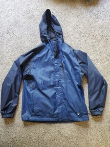 Mens White Sierra Blue Hooded Rain Jacket, Windbreaker, Size L, Nice! - Picture 1 of 11
