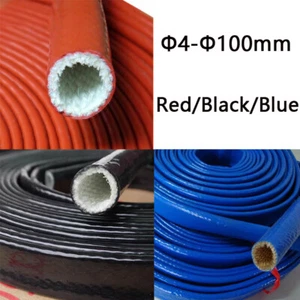 Silicone Fibreglass Fire Sleeve Cable Protective Sleeving 4-100mm Red/Black/Blue - Picture 1 of 13