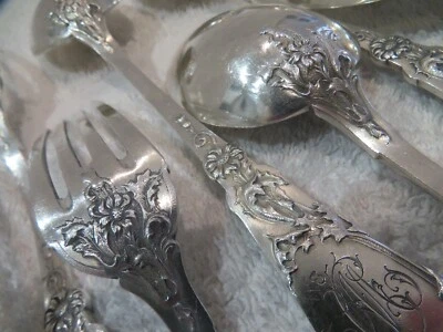Magnífico Juego de Cubiertos Cena 1900 Francés Plata 950 12p Art Nouveau Girasol Foto 1 de 4