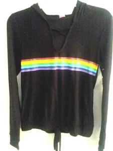 NO BOUNDARIES - Junior Size "XS(1)" Printed Caged Tie Front Lightweight Hoodie - Picture 1 of 2