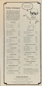 1982 Video Unlimited Cincinnati Ohio PRINT AD Low Price Video Games Vintage 1980s - Bild 1 von 3