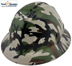 Woodland Camo Hydro Dipped Full Brim Hard Hat with Ratchet Suspension - Picture 1 of 10