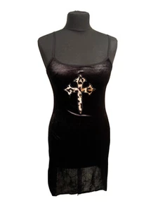 Gothic Vintage Samt Schwarz Tier Dolch Kurz Träger Kleid Sm Deadstock - Bild 1 von 4