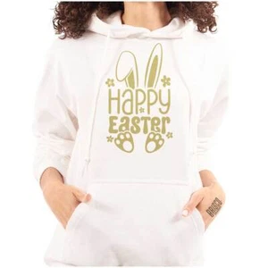 Spring Happy Easter Bunny Ears Paw Print Womens Hooded Sweatshirts Hoodies - Picture 1 of 6