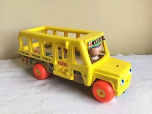 Vtg 1965 Fisher Price Little People Yellow School Bus Pretend Play Pull Toy USA - Picture 1 of 12
