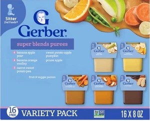 Alimentos para bebés Gerber Stage 2, tinas de puré súper mezclas, sin colores añadidos, paquete de 32 - Imagen 1 de 4