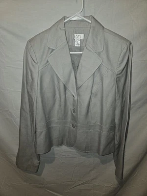 Chaqueta Blazer Ann Taylor Loft Mujer Gris Forrada Mezcla Seda Abotonada Talla 12 Foto 1 de 4