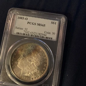 Dólar de plata O Morgan 1885 graduación profesional MS65 MS 65 colorido muy bien tonificado ¡¡Guau!!! - Imagen 1 de 12