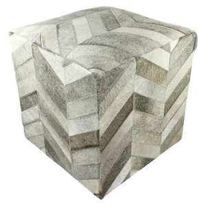 Pasargad Dc Natural Cowhide Ottoman silver 19''x19"x19" - Picture 1 of 7